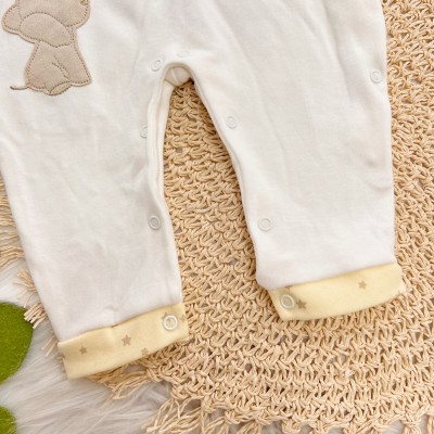 Macacão Malha Trape Zape - Elefantinhos e Estrelinhas - Amarelo e Off White